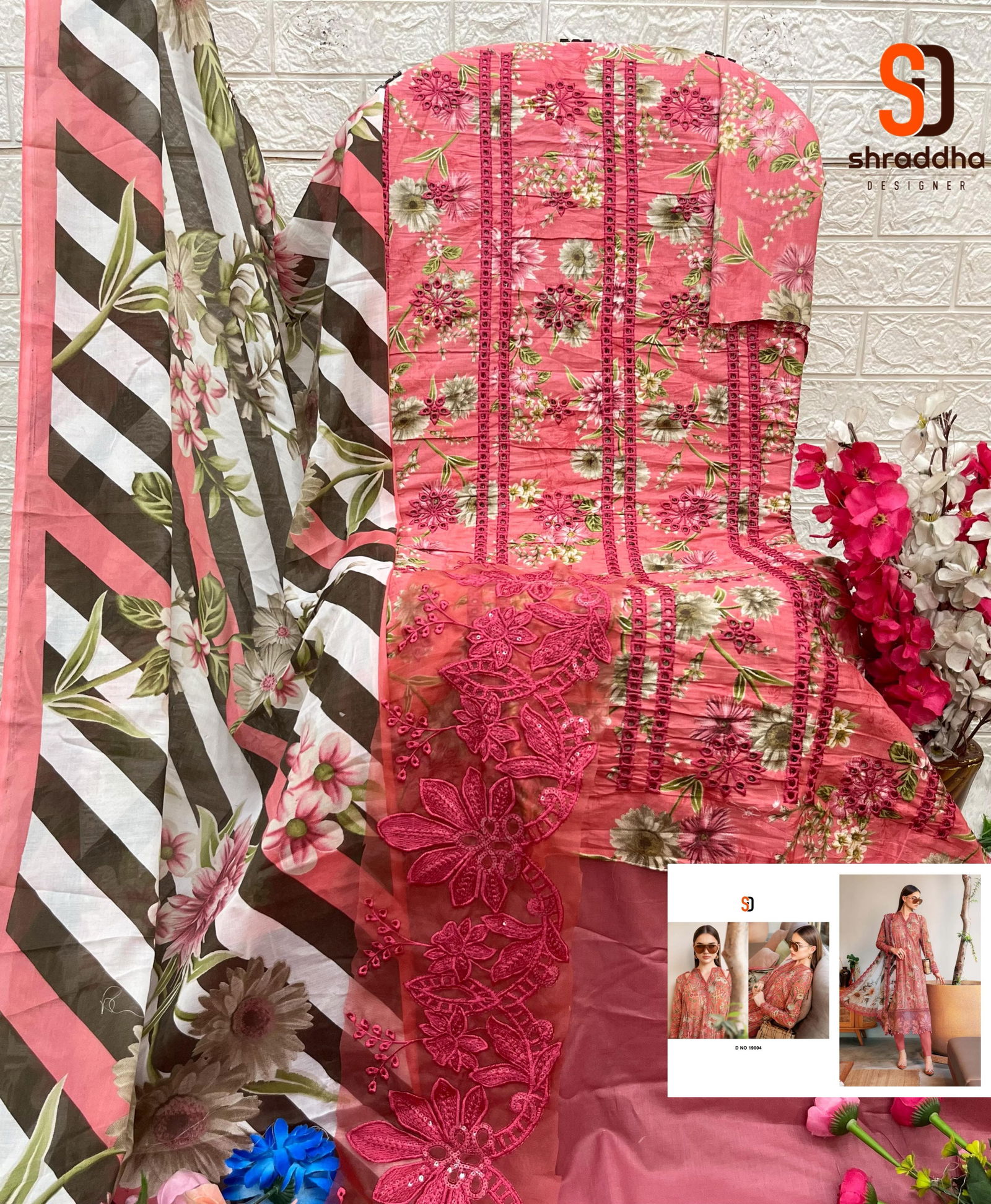 Maria B Chikankari Vol 19 By Shraddha Cotton Dupatta Dress Material Orders In India